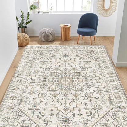 Area Rug 4x6 Washable Bedroom Rug Soft Rugs for Living Room Entryway Dining Room Non-Slip Non-Shedding Low-Pile Floor Carpet
