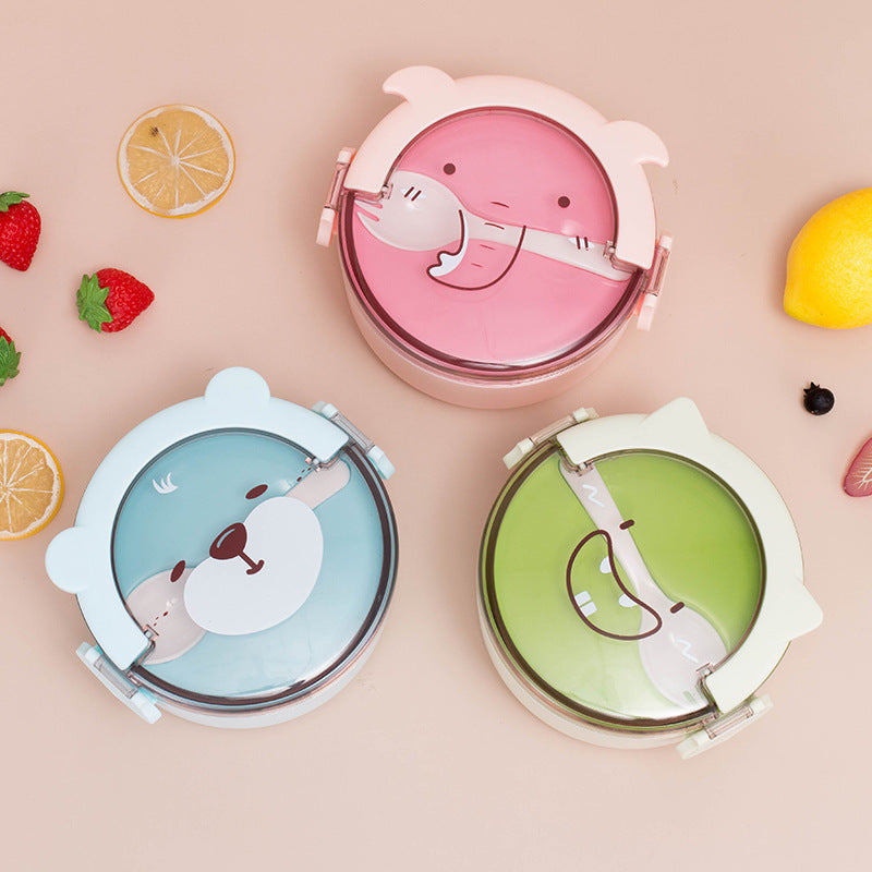 Cartoon Round Portable Lunch Box for Students and Workers