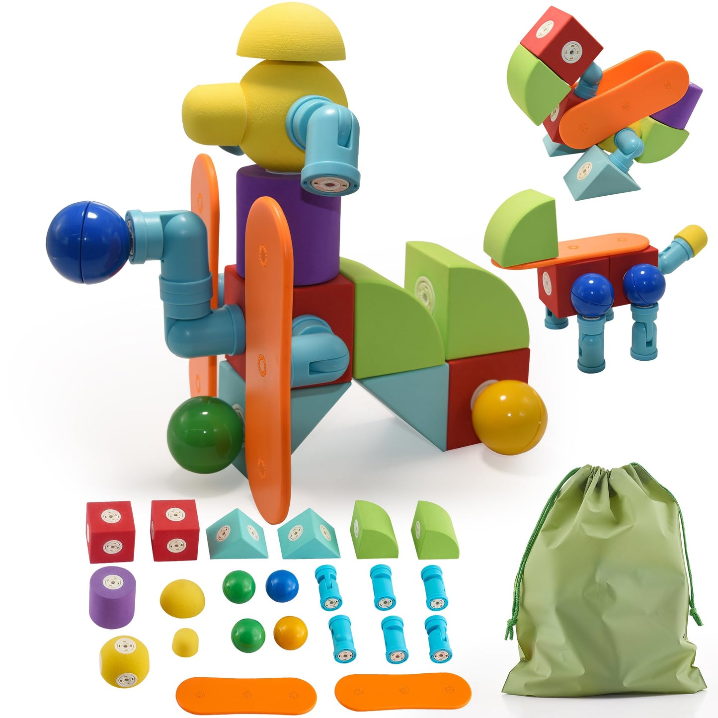 Magnetic Blocks Bath Toys Sensory Montessori Toys for Kids Ages 1-3 2-4 3-5 4-8 Foam STEM Building Toys Durable Toddler Learning Toys Foam Magnetic Blocks and Preschool Toys for Boys and Girls