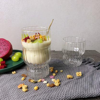 Cute Striped Glass Cup for Ice Cream and Breakfast