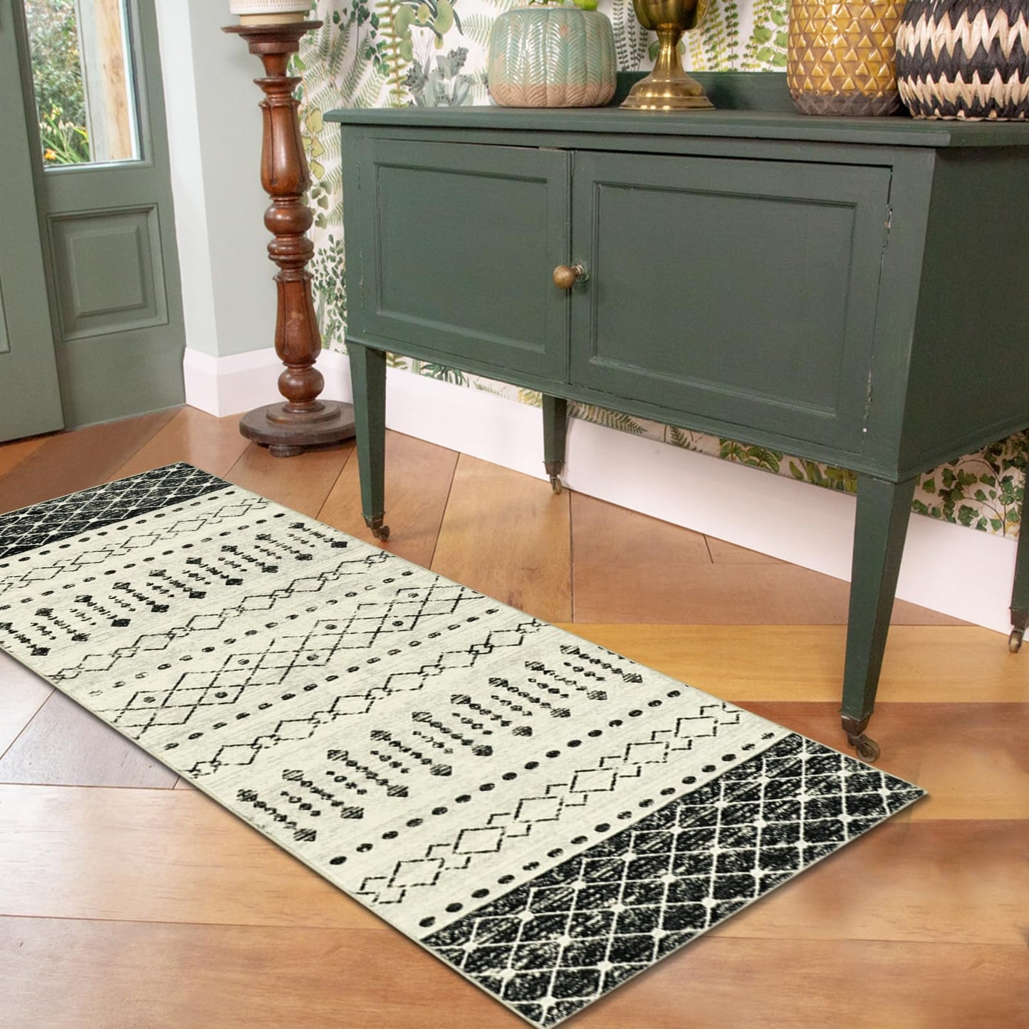 Homcomoda Boho Hallway Runner Rugs 2x6 Faux Wool Kitchen Runner Rug Washable Bedroom Runner Rug Non Slip Carpet Runner for Hallway Kitchen Floor Entryway