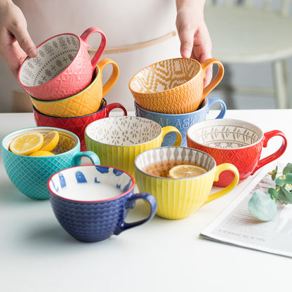 Artistic Ceramic Breakfast Mug - Large Capacity Cup
