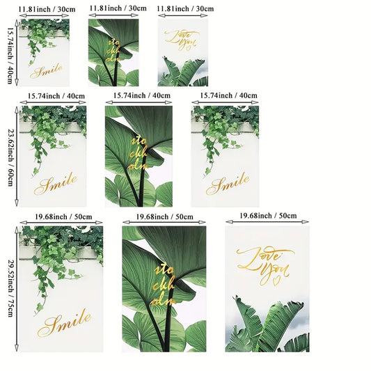 3 Piece Unframed Scandinavian Green Leaves Wall Art