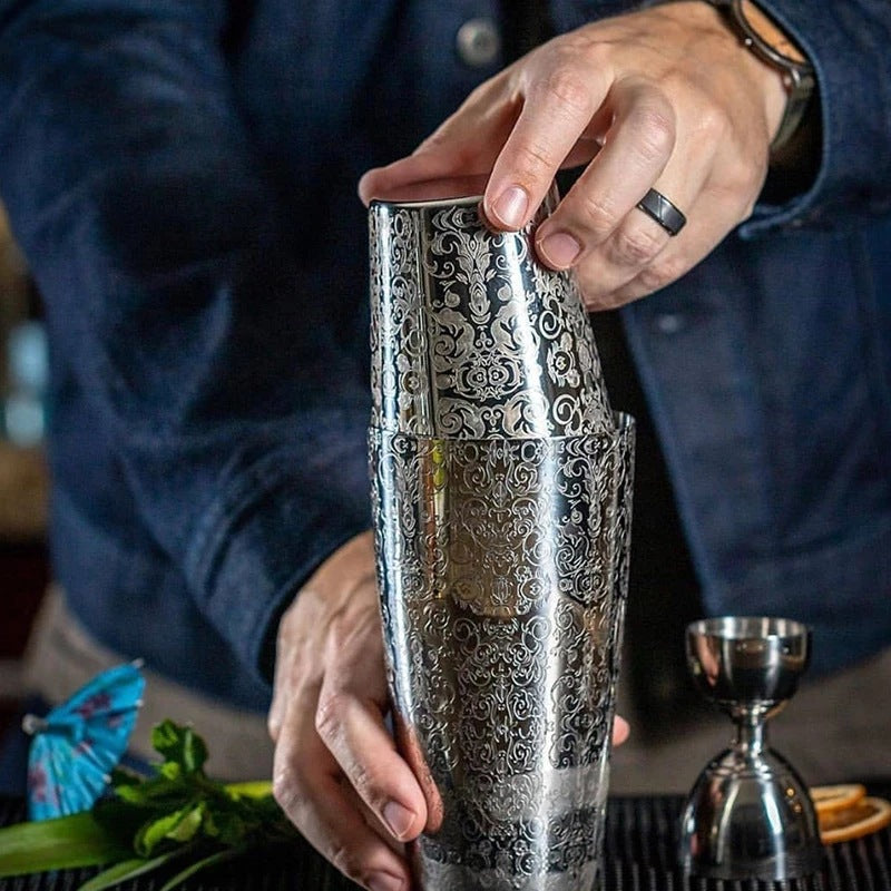 304 Stainless Steel Boston Cocktail Shaker with Design