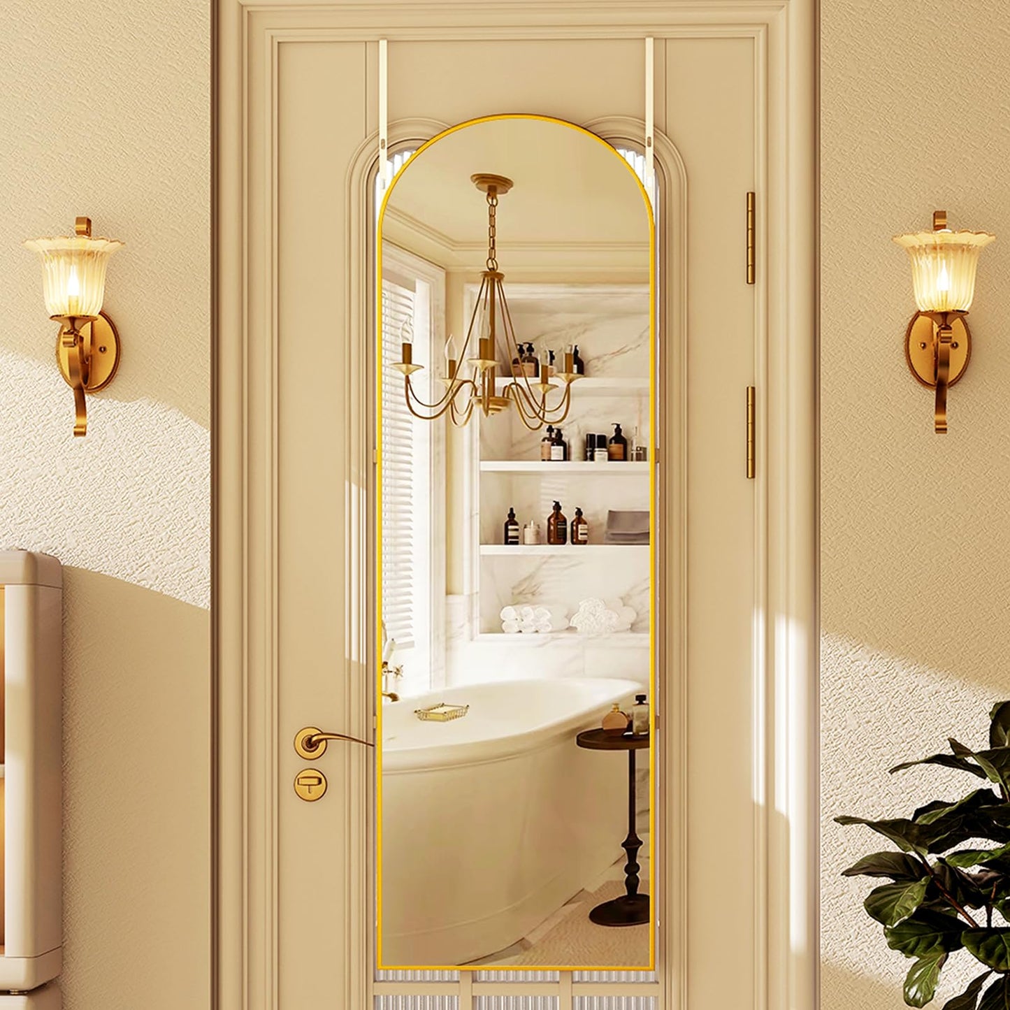 HARRITPURE 14"x48" Arched Full Length Door Mirror Aluminum Frame Closet Mirror Full Length Hanging Mirror for Living Room BedroomGold