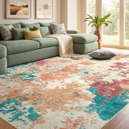 DMOYEST Living Room Area Rugs - 8x10 Washable Abstract Large Soft Indoor Rug Neutral Modern Low Pile Carpet for Bedroom Dining Room Farmhouse Home Office - Colorful