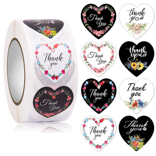 Heart-Shaped Floral Thank You Decorative Stickers