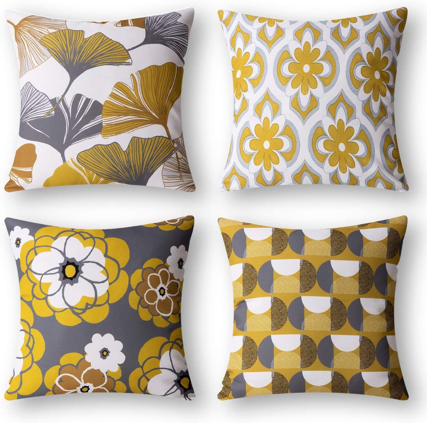 4pcs Ginkgo Biloba Geometric Pattern Sofa Cushions