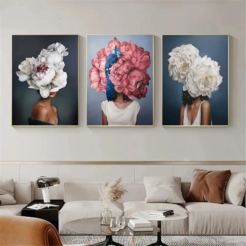3pcs Frameless Abstract Floral Canvas Wall Art Set