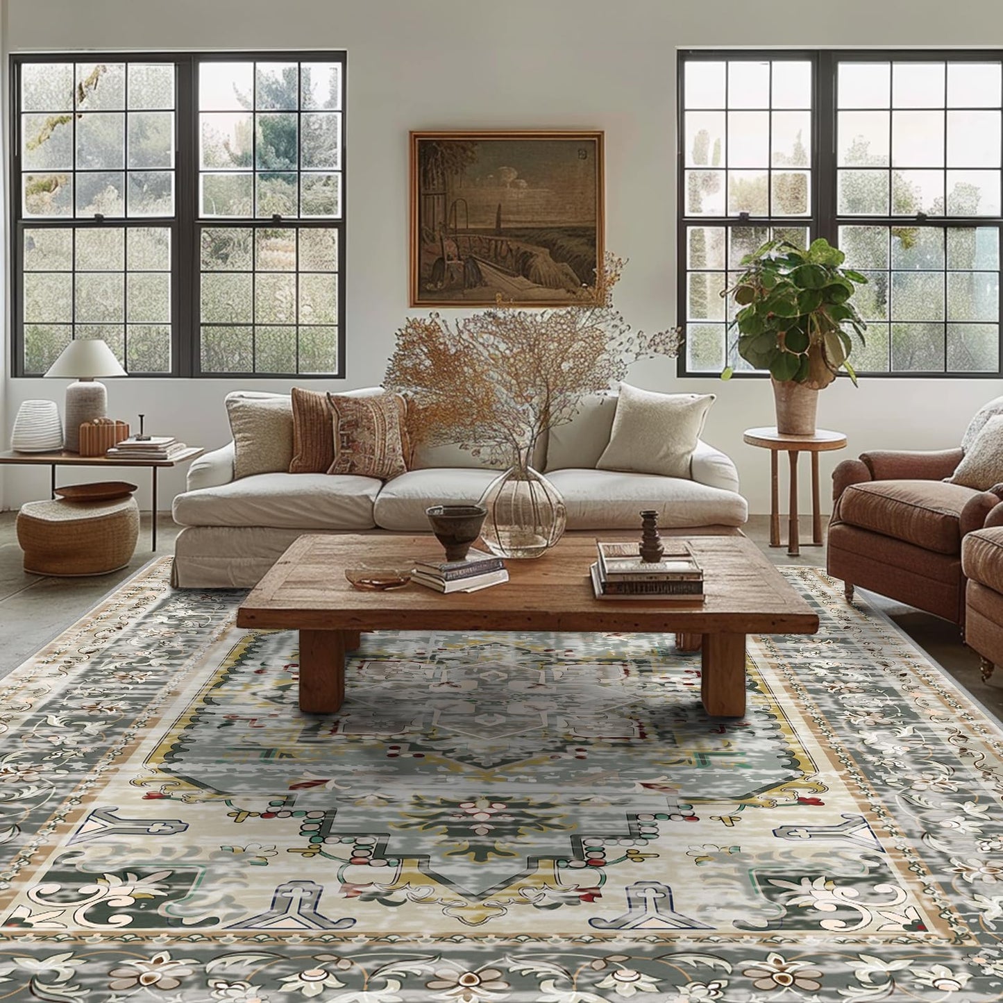 Area Rug 9x12 Living Room - Machine Washable Rug Large Floor Carpet for Bedroom Dining Room Home