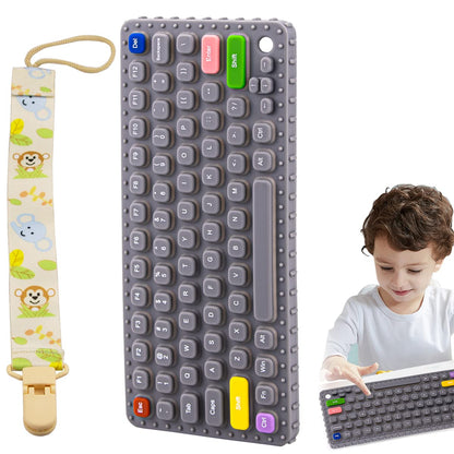 Whisary Keyboard Shape Teething Toys，Silicone Baby Teether Toys with Pacifier Clip for Babies 0-3 Months 3-6 MonthsBaby Chew Toys Sensory Toys for Babies 6-36 Months(Gray)