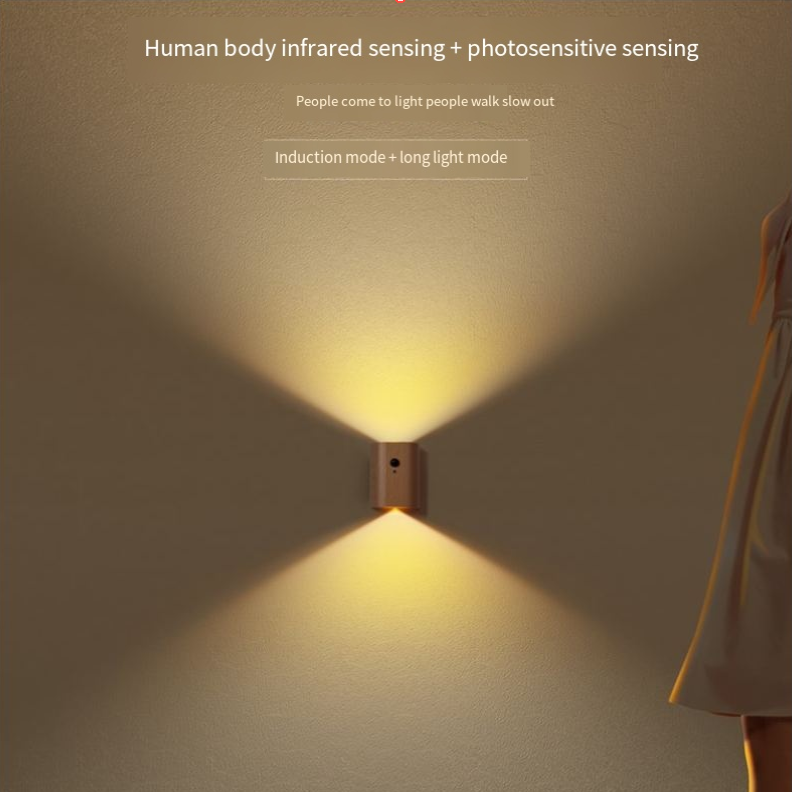 Solid Wood Grain Human Body Induction LED Wall Lamp