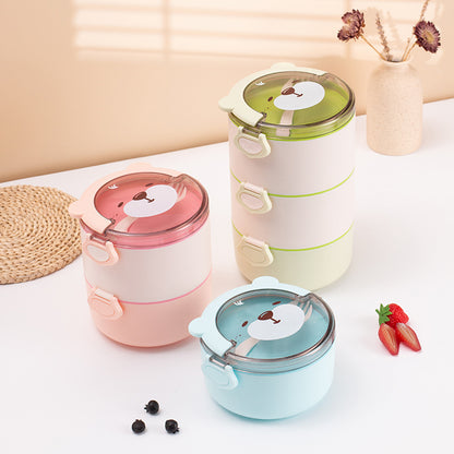 Cartoon Round Portable Lunch Box for Students and Workers