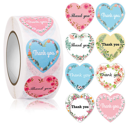 Heart-Shaped Floral Thank You Decorative Stickers