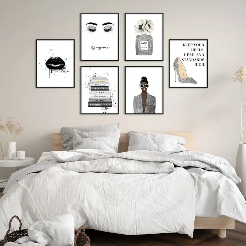 Glamor Fashion Gray Canvas Wall Art for Girls' Room