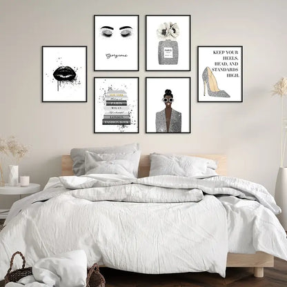 Glamor Fashion Gray Canvas Wall Art for Girls' Room