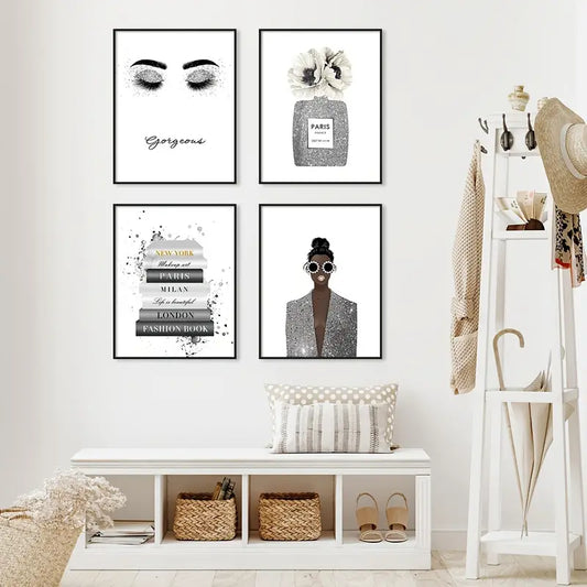 Glamor Fashion Gray Canvas Wall Art for Girls' Room