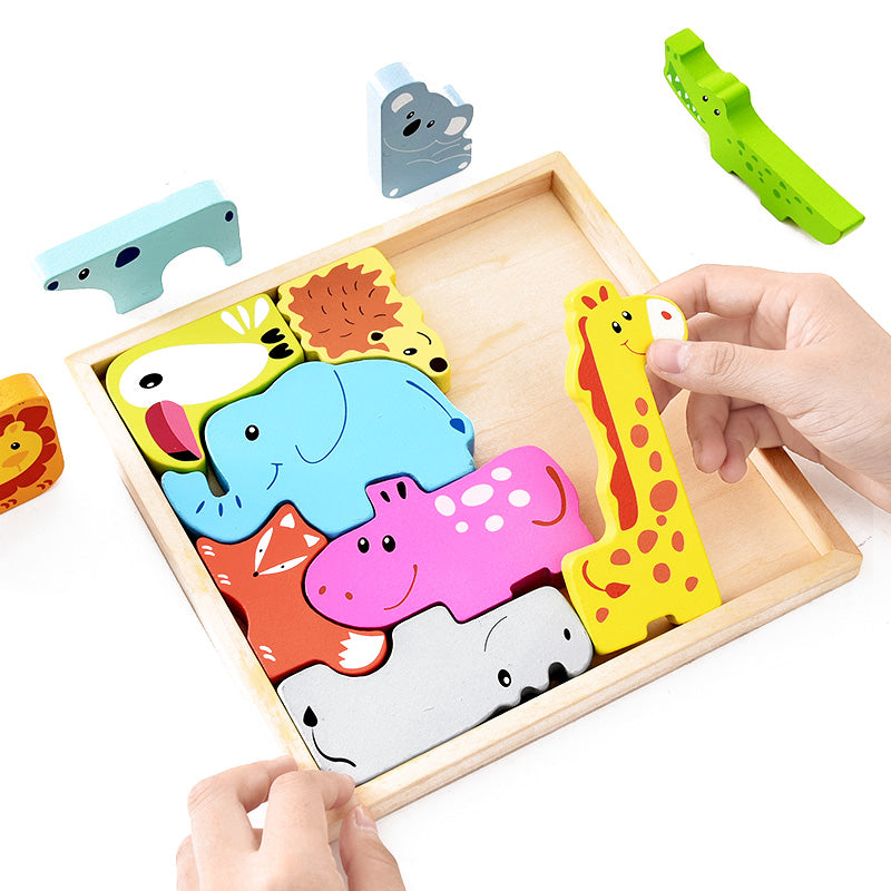 3D Wooden Animal Puzzle Match Educational Toy