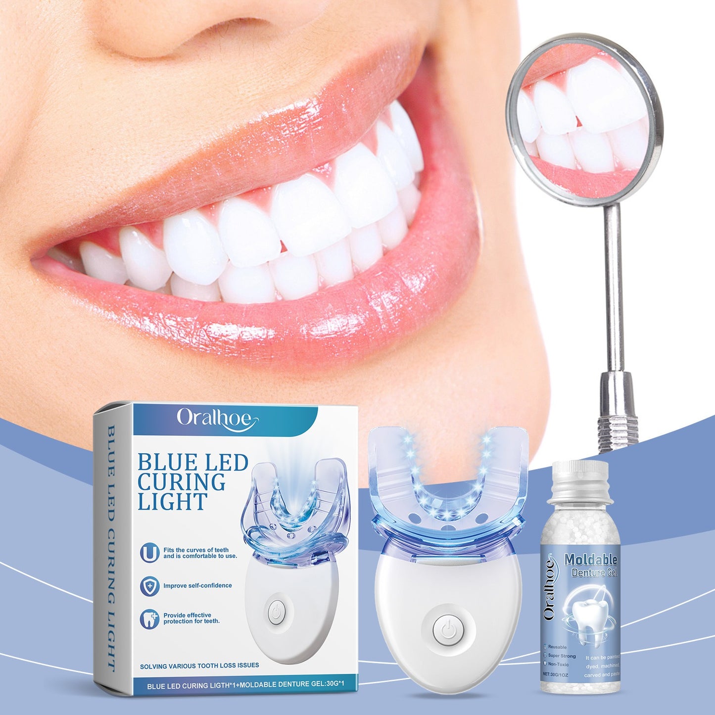 At-Home Tooth Whitening Kit with Blue Curing Lamp