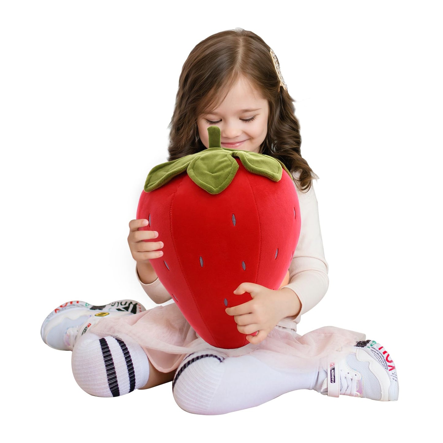 Almohada de felpa de fresa súper suave de almohadas lindas de frutas para niños, cojín de asiento para juguetes de niños (Rojo19.6/50cm) 1 Unidad (Paquete de 1)