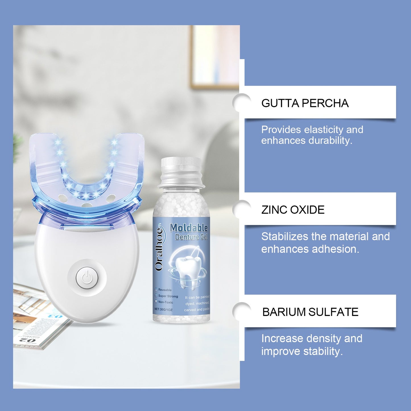 At-Home Tooth Whitening Kit with Blue Curing Lamp