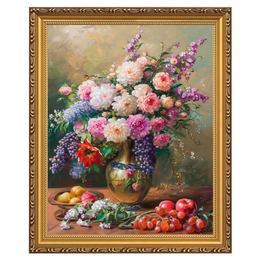 MIEVU Gold Vintage Framed Wall Art - Canvas Wall Art Prints for Living Room Decor Bedroom Home Bathroom 11x14in Floral Flower Frame Wall Decor (Floral 15)