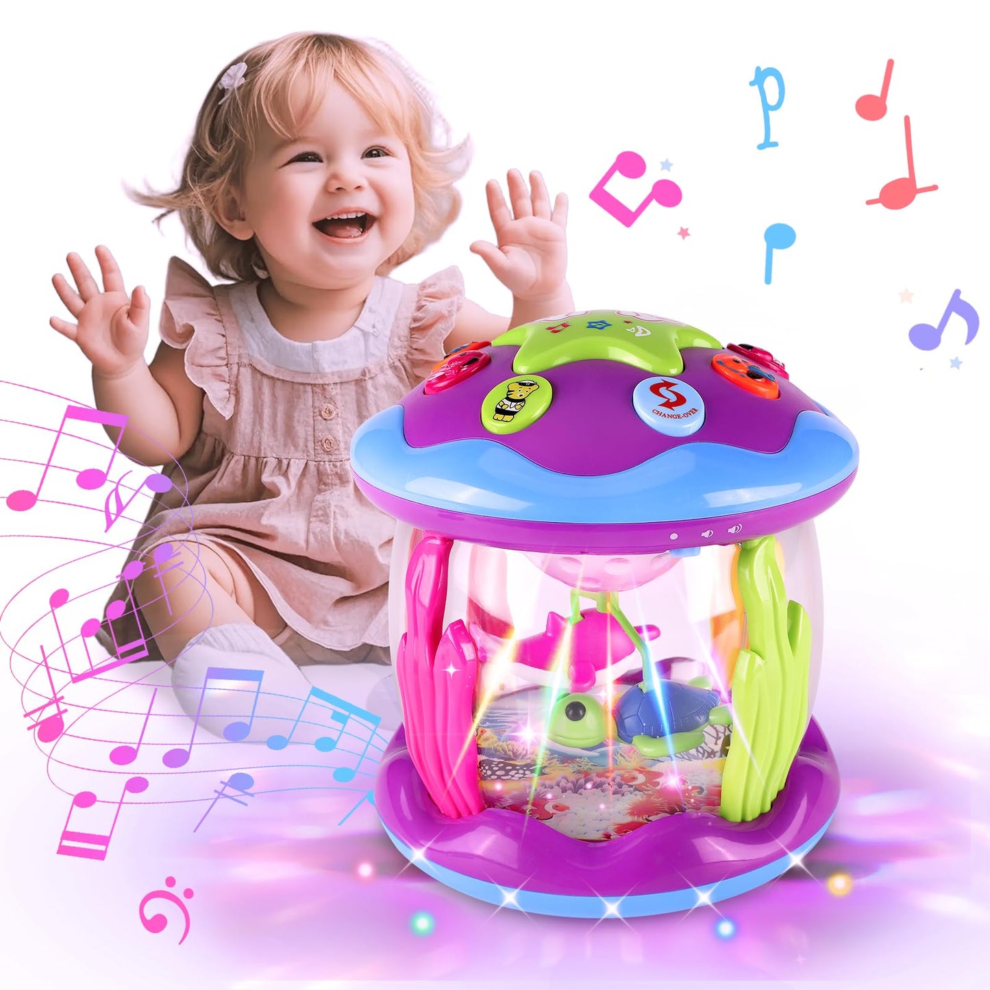 Eilsorrn Baby Girl Toys for 6-12 Months - Ocean Rotating Musical Light Up Toys for 12-18 Months Superb Learning Tummy Time Toys Crawling Toys for 1 2 3+ Year Old Infant