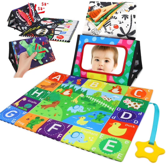 KUANGO 2 Pcs Tummy Time Toys Baby Mirror Newborn Toys 0-3 Brain Development Tummy Time Mirror Baby Toys 6-12 Months High Contrast Montessori Infant Toys 0-6 Months