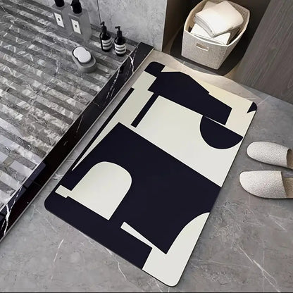 Abstract Checkerboard Bath Mat, Non-slip and Absorbent