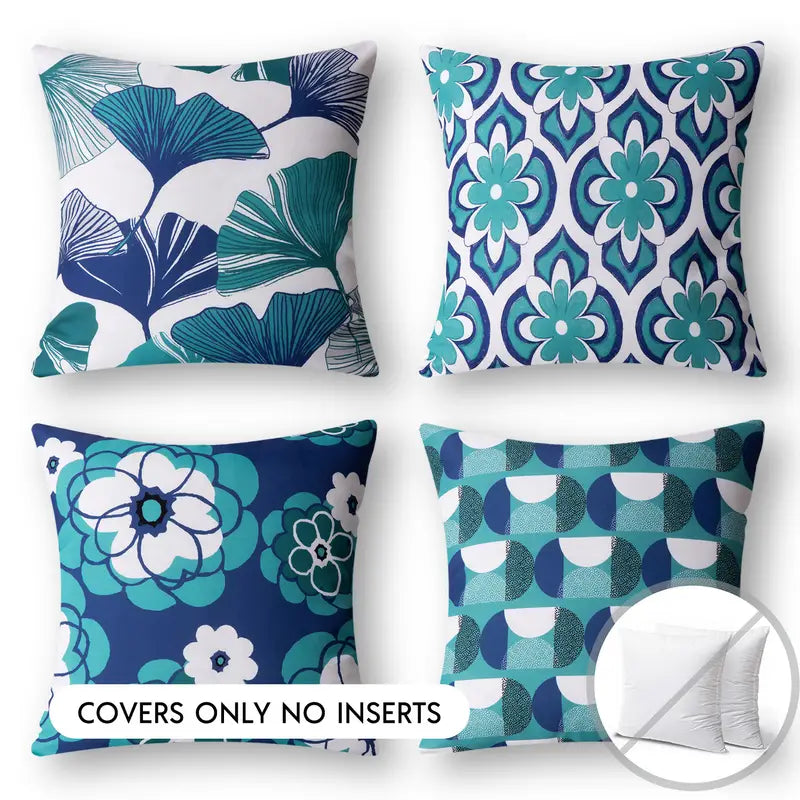 4pcs Ginkgo Biloba Geometric Pattern Sofa Cushions