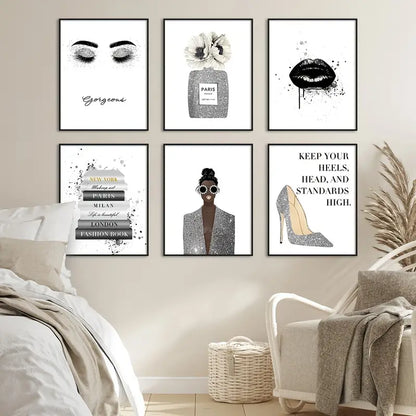 Glamor Fashion Gray Canvas Wall Art for Girls' Room