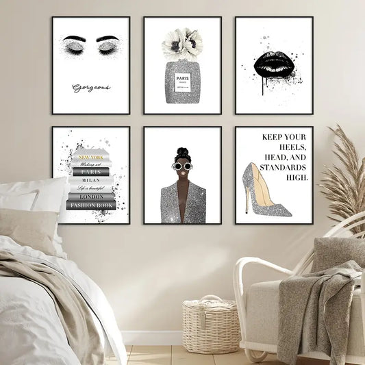 Glamor Fashion Gray Canvas Wall Art for Girls' Room