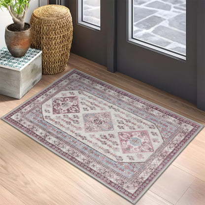 Rineflo-2x3 Washable Indoor Doormat Non-Slip Retro Door Mat ，Boho Mat Low-Pile Entryway Rug，Suitable for Bedroom Study Bathroom Entrance Carpet (Pink 2x3)
