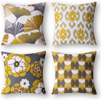 4pcs Ginkgo Biloba Geometric Pattern Sofa Cushions