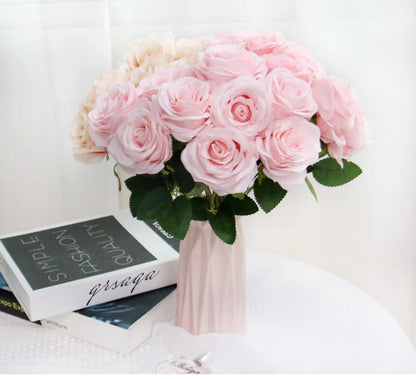 9 Heads 1 Bunch Camellia Rose Artificial Flower Holding Bouquets Party Wedding Scene Display Room Home Decor Fake Floral Gifts