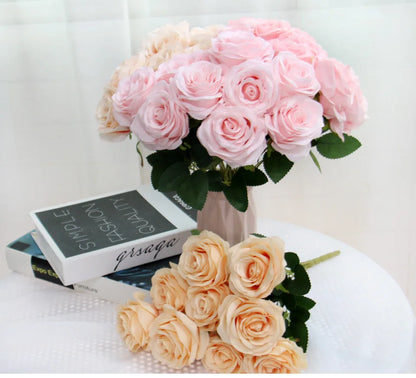 9 Heads 1 Bunch Camellia Rose Artificial Flower Holding Bouquets Party Wedding Scene Display Room Home Decor Fake Floral Gifts