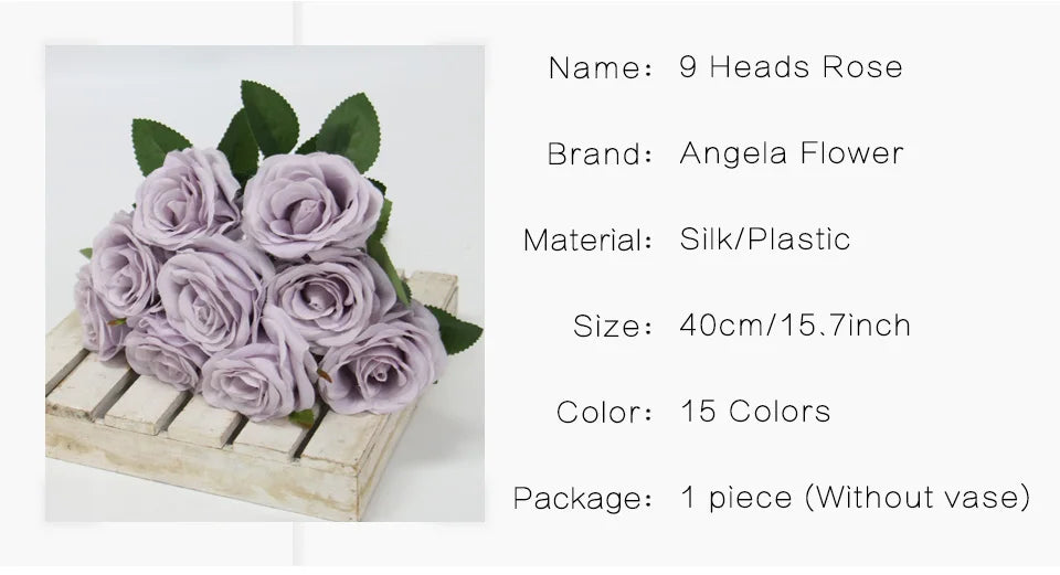 9 Heads 1 Bunch Camellia Rose Artificial Flower Holding Bouquets Party Wedding Scene Display Room Home Decor Fake Floral Gifts