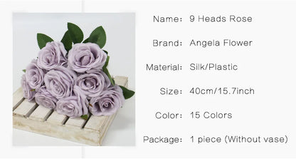 9 Heads 1 Bunch Camellia Rose Artificial Flower Holding Bouquets Party Wedding Scene Display Room Home Decor Fake Floral Gifts