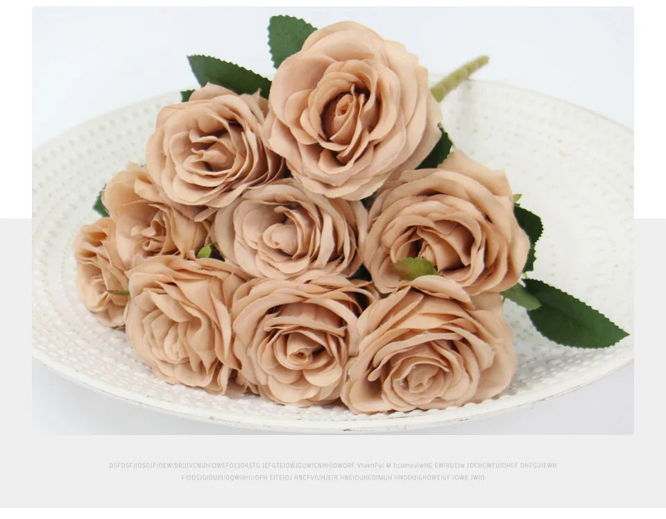 9 Heads 1 Bunch Camellia Rose Artificial Flower Holding Bouquets Party Wedding Scene Display Room Home Decor Fake Floral Gifts