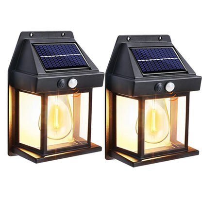 Solar-Powered Waterproof Outdoor Wall Light with Motion Sensor Tungsten Filament Garden Yard Decoration LED Lamp 3 Modes 1-4Pcs