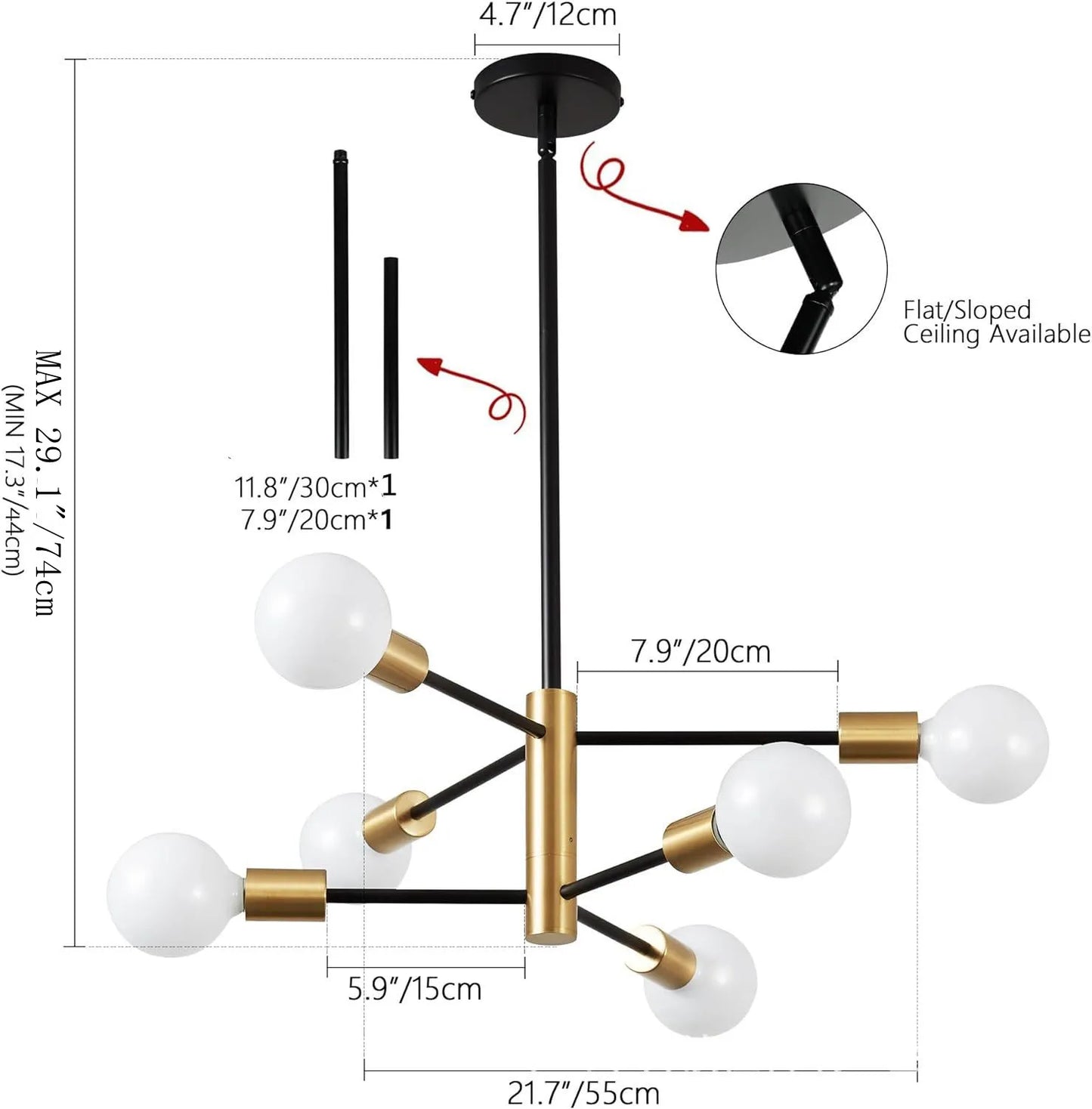Multi-Head Chandelier – Modern Gold & Black LED Ceiling Light for Living & Dining Room
