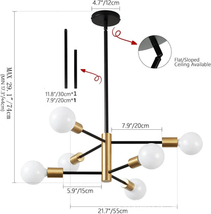 Multi-Head Chandelier – Modern Gold & Black LED Ceiling Light for Living & Dining Room