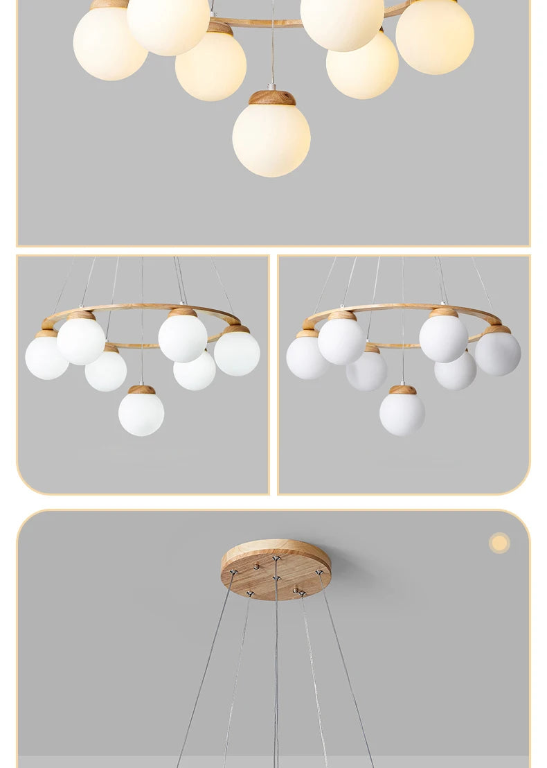 Nordic Wood Ring Chandelier – Modern LED Pendant Light for Dining Room & Living Room