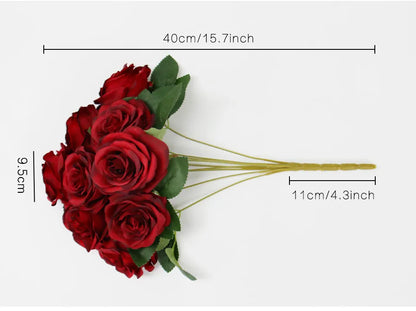 9 Heads 1 Bunch Camellia Rose Artificial Flower Holding Bouquets Party Wedding Scene Display Room Home Decor Fake Floral Gifts