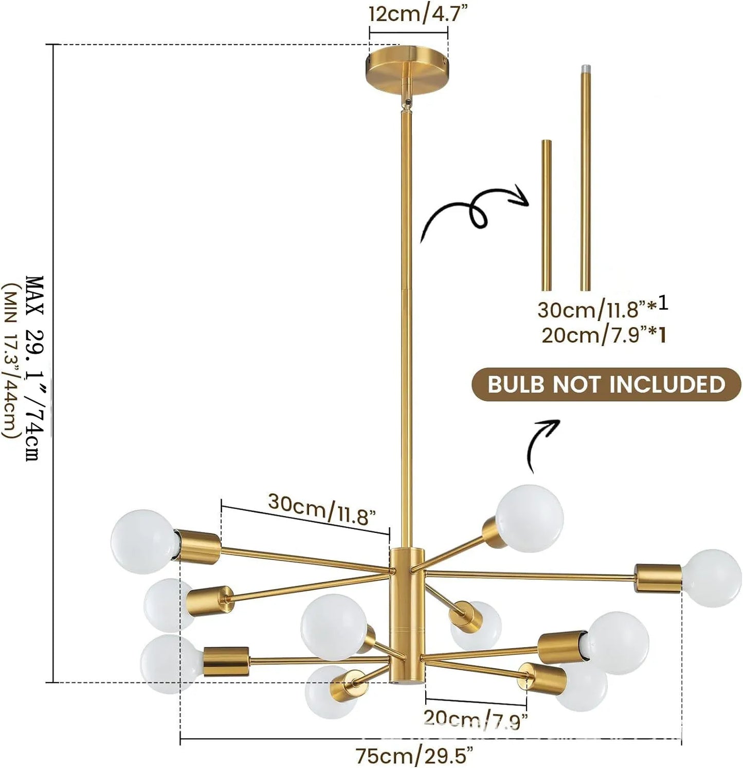 Multi-Head Chandelier – Modern Gold & Black LED Ceiling Light for Living & Dining Room