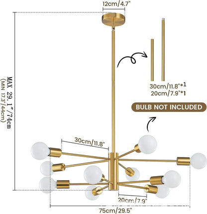 Multi-Head Chandelier – Modern Gold & Black LED Ceiling Light for Living & Dining Room