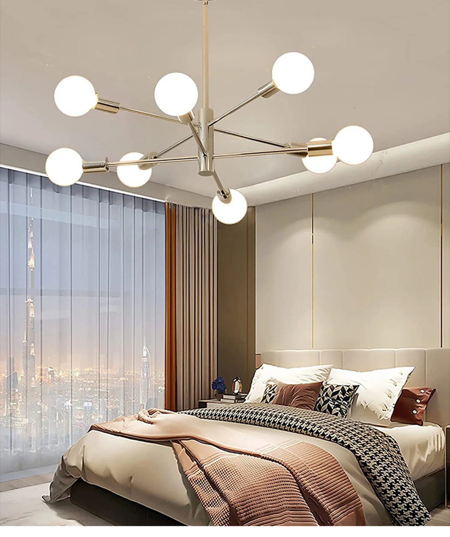 Multi-Head Chandelier – Modern Gold & Black LED Ceiling Light for Living & Dining Room