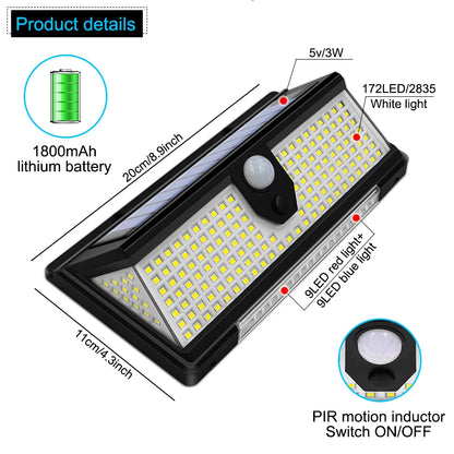 190 LED Solar Motion Sensor Wall Light – 4 Modes, IP65 Waterproof