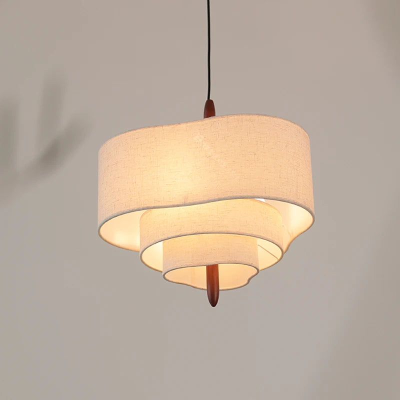 Nordic Wabi-Sabi Fabric Pendant Light – Minimalist Chandelier for Living & Dining Room