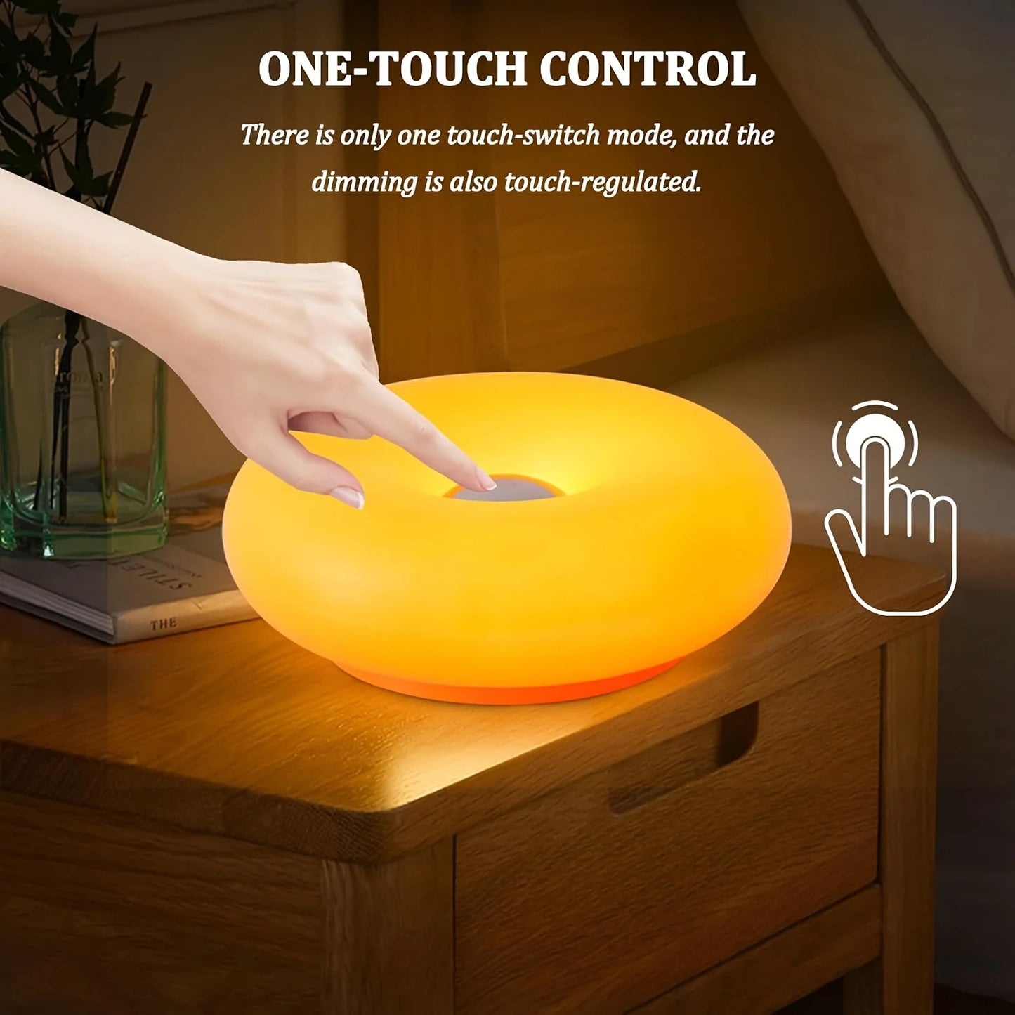 Sweet donut touch bedside night light with USB charging port, adjustable by touch, bedroom and living room atmosphere desk lamp